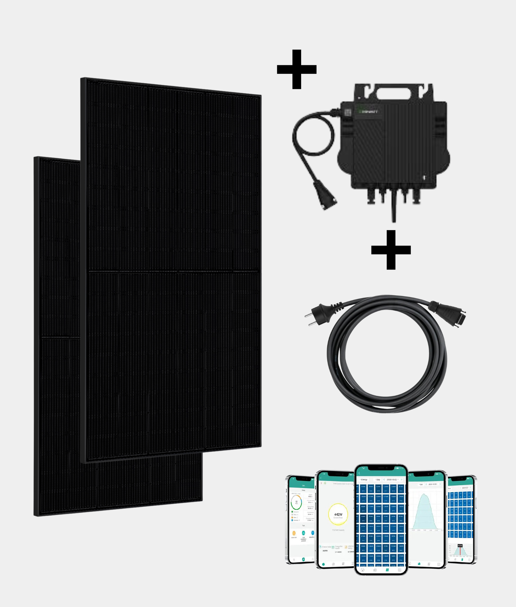 Système de panneaux solaires Growatt Plug &amp; Play – 2 panneaux (micro-onduleur, câblage et panneaux inclus)
